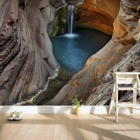 Image of Beautiful Cavern Waterfall Wallpaper Mural, Custom Sizes Available Household-Wallpaper Maughon's