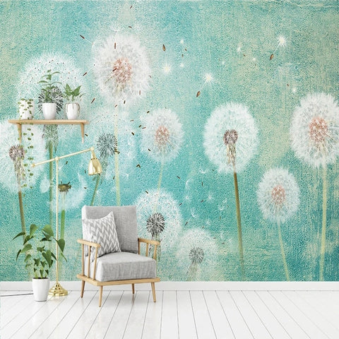 Image of Beautiful Dandelions Dispersing Seed Wallpaper Mural, Custom Sizes Available Wall Murals Maughon's