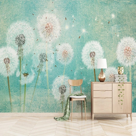 Image of Beautiful Dandelions Dispersing Seed Wallpaper Mural, Custom Sizes Available Wall Murals Maughon's
