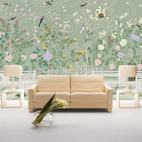 Image of Beautiful Garden With Birds Wallpaper Mural, Custom Mural Available Wall Murals Maughon's