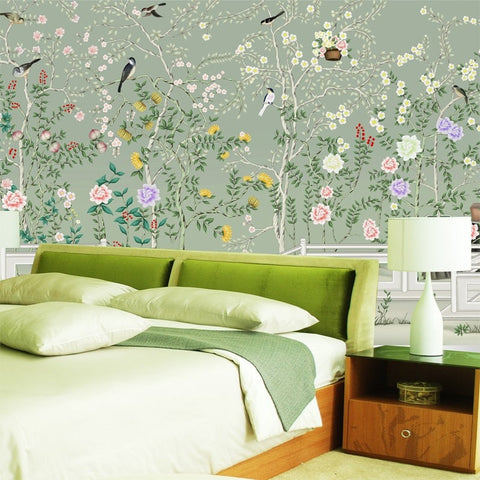 Image of Beautiful Garden With Birds Wallpaper Mural, Custom Mural Available Wall Murals Maughon's