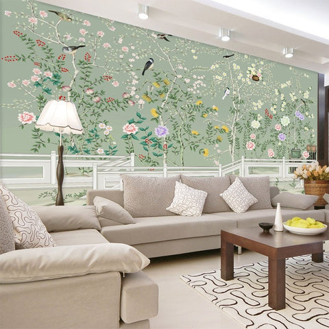 Image of Beautiful Garden With Birds Wallpaper Mural, Custom Mural Available Wall Murals Maughon's Waterproof Canvas