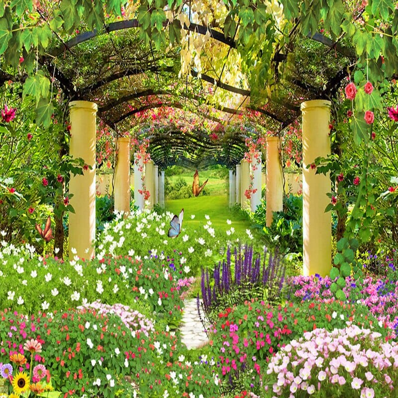 Beautiful Garden With Trellis Wallpaper Mural, Custom Sizes Available Wall Murals Maughon's