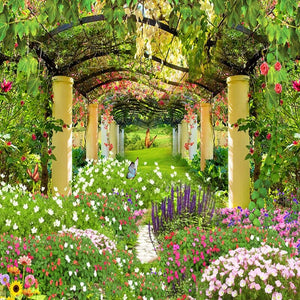 Beautiful Garden With Trellis Wallpaper Mural, Custom Sizes Available