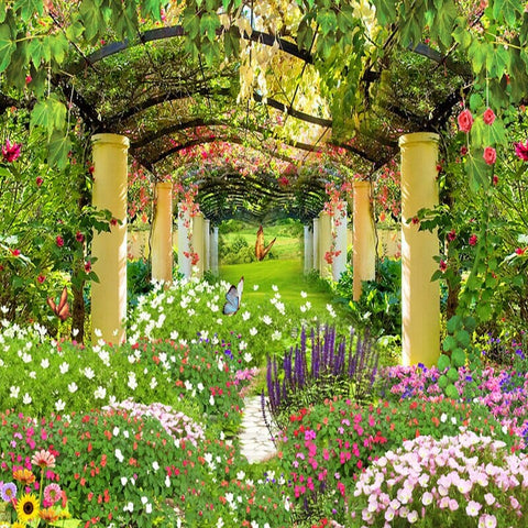Image of Beautiful Garden With Trellis Wallpaper Mural, Custom Sizes Available Wall Murals Maughon's