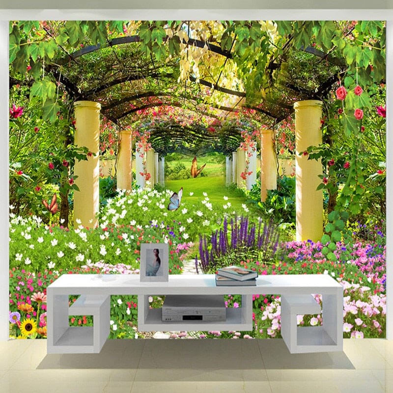 Beautiful Garden With Trellis Wallpaper Mural, Custom Sizes Available Wall Murals Maughon's