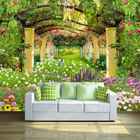 Image of Beautiful Garden With Trellis Wallpaper Mural, Custom Sizes Available Wall Murals Maughon's Waterproof Canvas