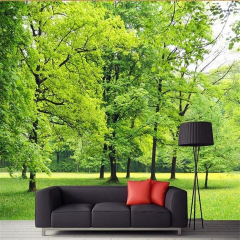 Image of Beautiful Grassy Meadow With Trees Wallpaper Mural, Custom Sizes Available Household-Wallpaper Maughon's