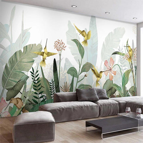 Image of Beautiful Hummingbirds and Flowers Painting Wallpaper Mural, Custom Sizes Available Wall Murals Maughon's