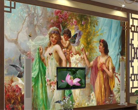 Image of Beautiful Ladies With Cherub Wallpaper Mural, Custom Sizes Available Wall Murals Maughon's