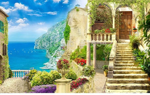 Image of Beautiful Mediterranean Villa Wallpaper Mural, Custom Sizes Available Wall Murals Maughon's