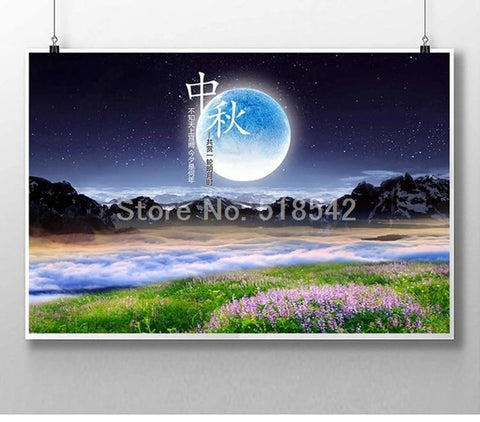 Image of Beautiful Moon, Mountains and Water Wallpaper Mural, Custom Sizes Available Wall Murals Maughon's
