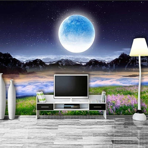 Image of Beautiful Moon, Mountains and Water Wallpaper Mural, Custom Sizes Available Wall Murals Maughon's