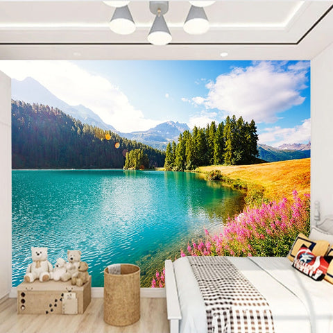 Image of Beautiful Mountain Lake Wallpaper Mural, Custom Sizes Available Wall Murals Maughon's