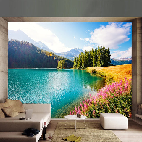 Image of Beautiful Mountain Lake Wallpaper Mural, Custom Sizes Available Wall Murals Maughon's