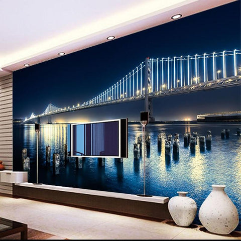 Image of Beautiful Night View of Bridge Wallpaper Mural, Custom Sizes Available Maughon's