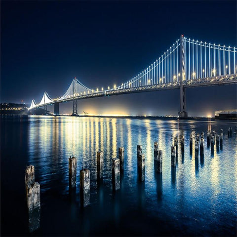 Image of Beautiful Night View of Bridge Wallpaper Mural, Custom Sizes Available Maughon's