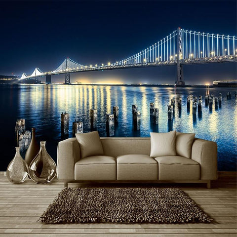 Image of Beautiful Night View of Bridge Wallpaper Mural, Custom Sizes Available Maughon's