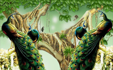 Image of Beautiful Peacocks and Peahens Wallpaper Mural, Custom Sizes Available Wall Murals Maughon's