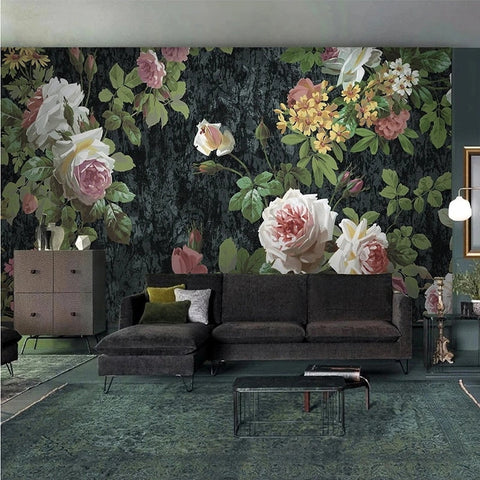 Image of Beautiful Pink Roses Botanical Wallpaper Mural, Custom Sizes Available Wall Murals Maughon's