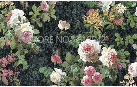 Image of Beautiful Pink Roses Botanical Wallpaper Mural, Custom Sizes Available Wall Murals Maughon's