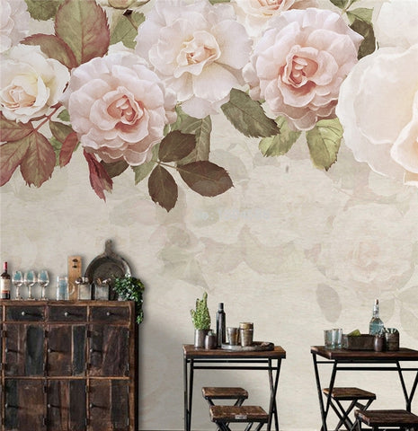 Image of Mural con Guirnalda de Rosas Rosadas Retro Hermosas, Tamaños Personalizados Disponibles