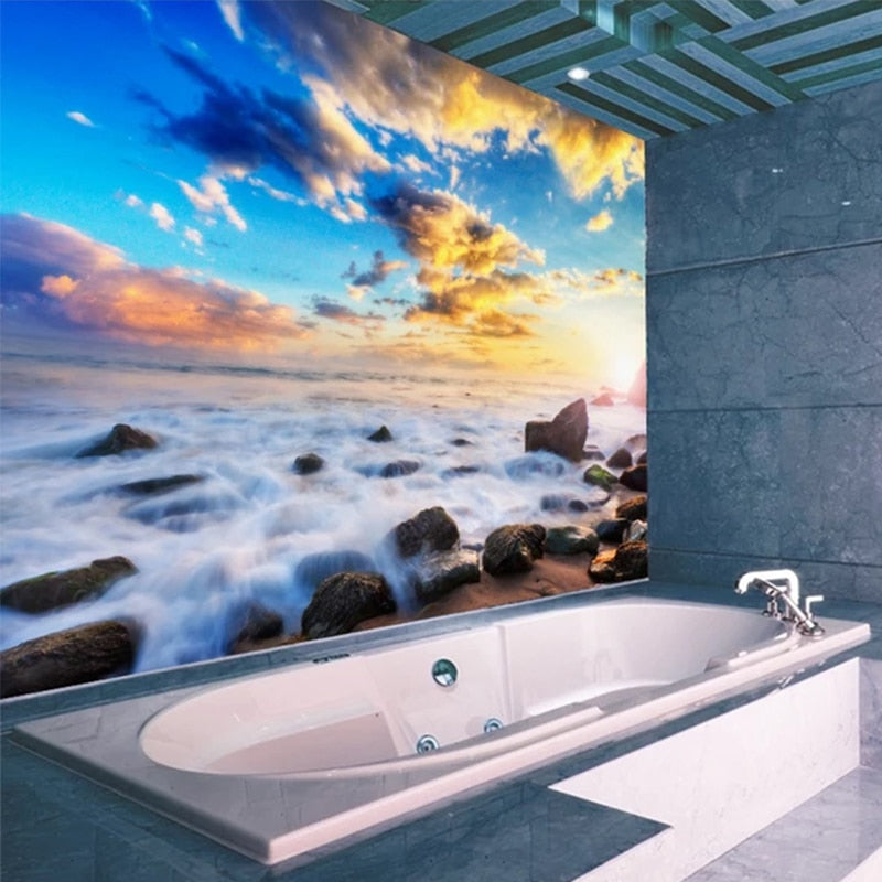 Beautiful Sunrise Over Beach Bathroom Mural, Custom Sizes Available Wall Murals Maughon's