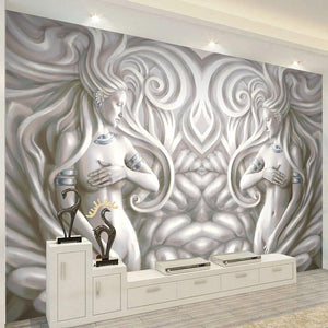 Beautiful White and Gray Ladies Sculpture Wallpaper Mural, Custom Sizes Available