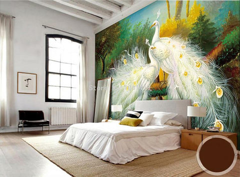 Image of Beautiful White Peacocks Wallpaper Mural, Custom Sizes Available Wall Murals Maughon's