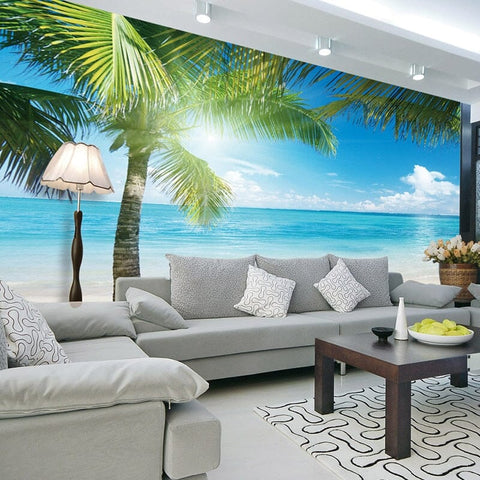 Image of Beautiful White Sand Beach With Palms, Custom Sizes Available Wall Murals Maughon's Waterproof Canvas
