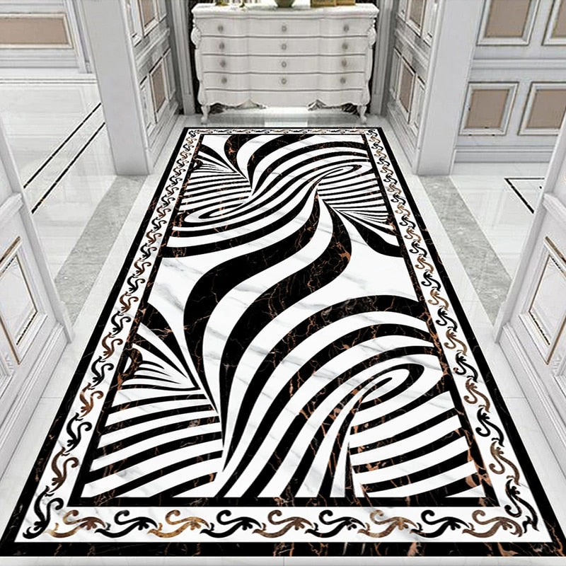 Black and White Curved Lines Floor Mural, Custom Sizes Available Floor Murals Maughon's