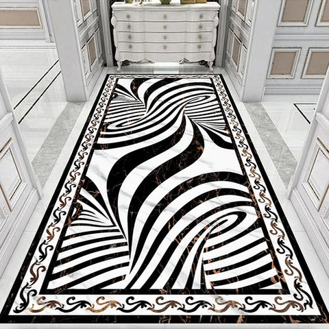Image of Black and White Curved Lines Floor Mural, Custom Sizes Available Floor Murals Maughon's