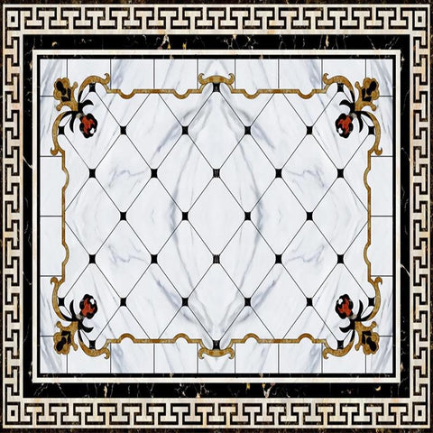 Image of Black and White Rug Pattern Self Adhesive Floor Mural, Custom Sizes Available Maughon's