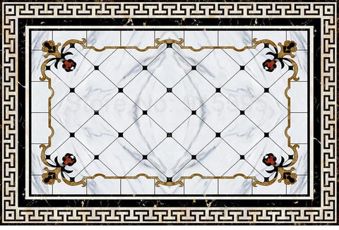 Image of Black and White Rug Pattern Self Adhesive Floor Mural, Custom Sizes Available Maughon's