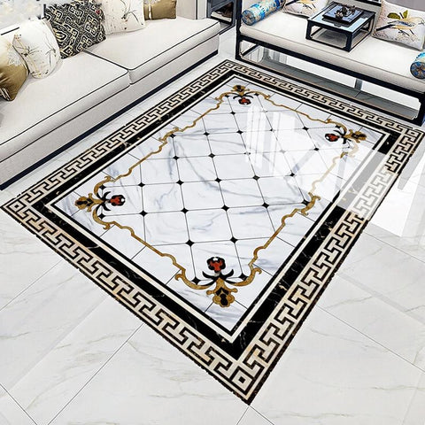 Image of Black and White Rug Pattern Self Adhesive Floor Mural, Custom Sizes Available Maughon's