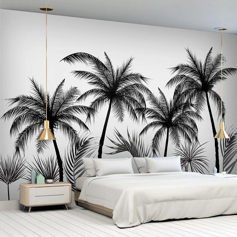 Black On White Silhouette Palm Trees Wallpaper Mural, Custom Sizes Available Maughon's