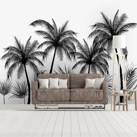 Image of Black On White Silhouette Palm Trees Wallpaper Mural, Custom Sizes Available Maughon's