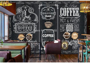 Blackboard Coffee Shop Wallpaper Mural, Custom Sizes Available