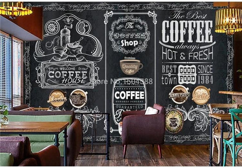 Image of Blackboard Coffee Shop Wallpaper Mural, Custom Sizes Available Household-Wallpaper Maughon's