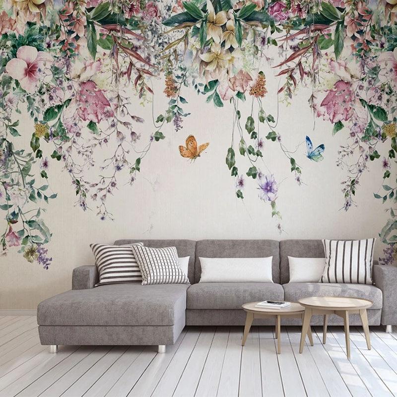 Blooming Vines and Butterflies Wallpaper Mural, Custom Sizes Avaialble Household-Wallpaper Maughon's