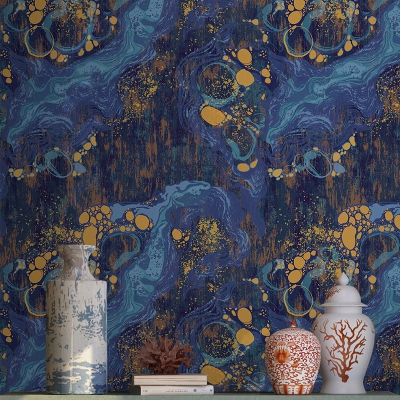 Blue and Gold Abstract Wallpaper Mural, Custom Sizes Available Wall Murals Maughon's