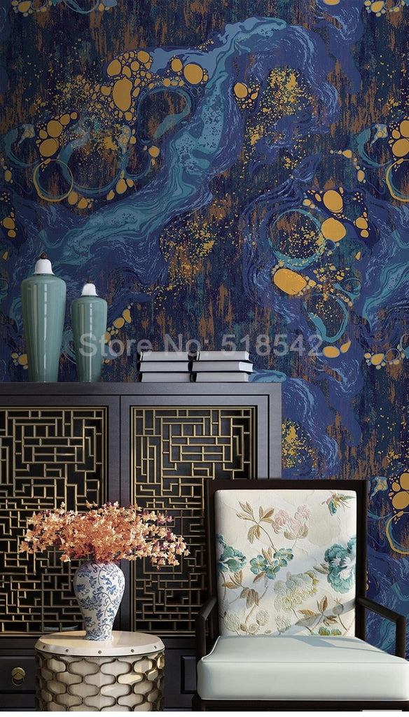 Blue and Gold Abstract Wallpaper Mural, Custom Sizes Available Wall Murals Maughon's