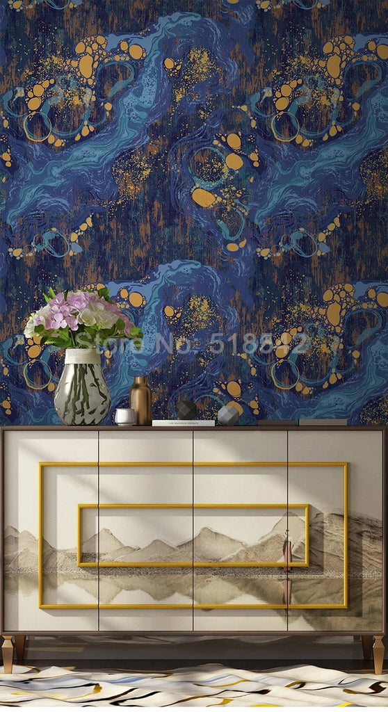Blue and Gold Abstract Wallpaper Mural, Custom Sizes Available Wall Murals Maughon's