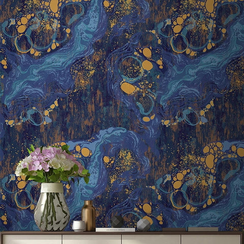 Image of Blue and Gold Abstract Wallpaper Mural, Custom Sizes Available Wall Murals Maughon's Waterproof Canvas