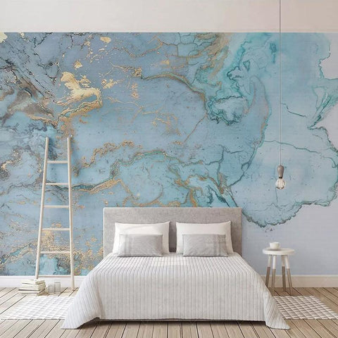 Image of Blue And Gold Marble Wallpaper Mural, Custom Sizes Available Household-Wallpaper Maughon's