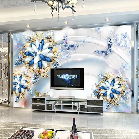 Image of Blue and White Floral Jewelry Wallpaper Mural, Custom Sizes Available Maughon's