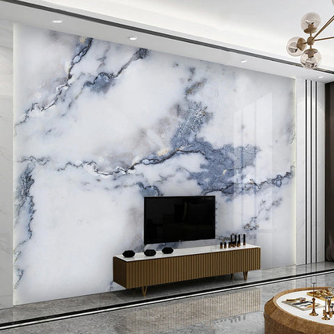 Image of Blue and White Veined Marble Wallpaper Mural, Custom Sizes Available Wall Murals Maughon's