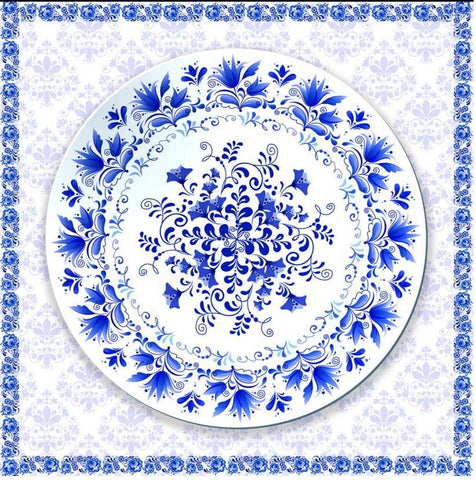Image of Blue and White Vinyl PVC Floor Mural,Self Adhesive, Custom Sizes Available Household-Wallpaper-Floor Maughon's