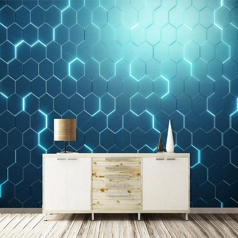 Image of Blue Geometric Hexagon Wallpaper Mural, Custom Sizes Available Household-Wallpaper Maughon's