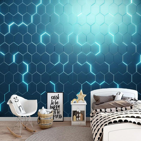 Image of Blue Geometric Hexagon Wallpaper Mural, Custom Sizes Available Household-Wallpaper Maughon's